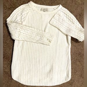 Loft medium knit sweater, white crochet pattern.